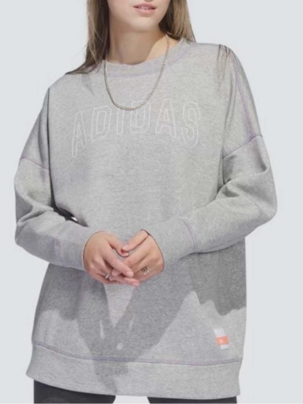 Adidas Women's Gray Graphic Oversized Crewneck Pullover Sweatshirt Size XL